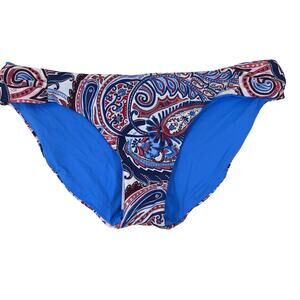 Becca by Rebecca Virtue Bikini Bottom Paisley Blue Reversible Large White NEW